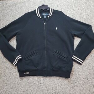 Polo Ralph Lauren Full Zip Bomber Jacket Athletic Knitwear Black XL  Ribbed Trim